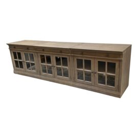 Pottery Barn Livington Gray Wash Media Console Cabinet + Glass Doors, Set of Three. Original Price: $3,200