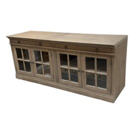 Pottery Barn Livington Gray Wash Media Console Cabinet With Glass Doors, Pair. Original Price: $2,130