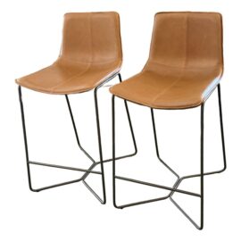 West Elm Slope Leather Bar Stools, a Pair. Original Price: $900