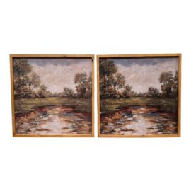 Vintage Style Pond Landscape Wall Decor, a Pair