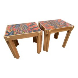 Peter Keresztury Hand Painted Abstract Side Tables, a Pair