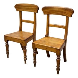 Antique Honey Brown Colonial Dining Side Chairs, a Pair