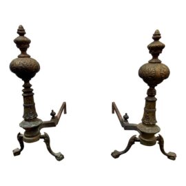 Antique Cast Brass Andirons, a Pair
