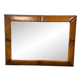 Rustic Style Grand Mirror + Leather + Brass Nailhead Frame