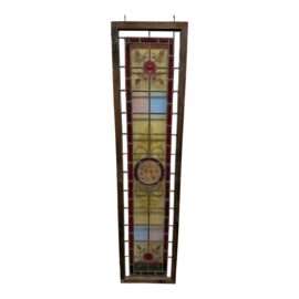Antique Wood Encased Stained Glass Panel