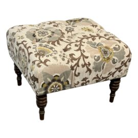 Southern Plantation Style Printed Floral Ottoman With Turned Legs