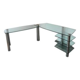 Post Modern Steel + Glass L Shape Desks, Set. Original Price: $1,500