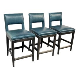 Custom Design Turquoise Leather Counter Stools, Set of Three. Original Price: $9,000