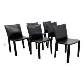 Mario Bellini for Cassina Cab 412 Black Leather Chairs, Set of Six. Original Price: $12,265