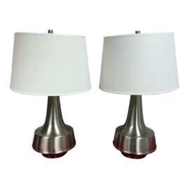 Mid Century Style Nickel Finish Table Lamps, Pair