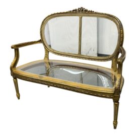 Early 20th Century Louis XVI Carved Gold Leaf + Lucite Settee. Original Price: $3,500