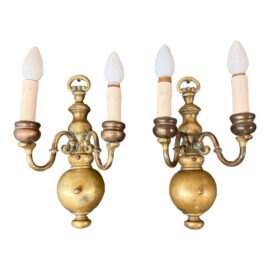 Vintage Colonial Brass + Copper Sconces, a Pair