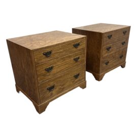 Vintage Three Drawer Oak Veneer Nightstands, a Pair