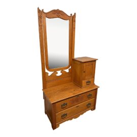Vintage Victorian Style Oak Hat Box Dresser + Mirror