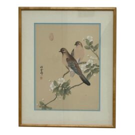 Eastern Asian Art Work of Sparrows or Doves on a Flowering Branch