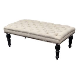 English Traditional Style Tufted Linen Ottoman/Bench Seat. Original Price: $500