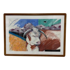 Original Artwork Southwestern Style Pastel Cow, Artist Unknown
