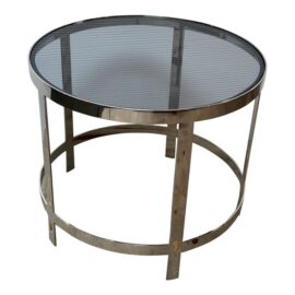 Mitchell Gold Vega Smoked Glass + Polished Stainless Steel Side Table. Original Price: $1,250