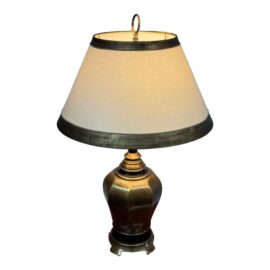 Vintage Brass Ginger Jar Table Lamp + Banded Shade