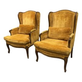 Meyer Gunther Martini Saffron Velvet Wing Back Chairs, Pair