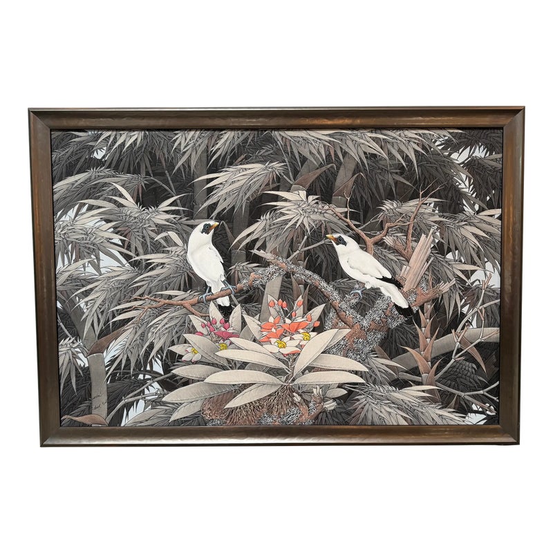 Suarta Vintage Balinese Jalak Bali Starlings Original Painting