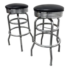 Industrial Chrome + Vinyl Counter Stools, Pair