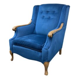 Vintage Velveteen Blue Upholstered Arm Chair