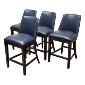 Bernhardt Furniture Bailey Blue Leather Counter Stools, Set of Four. Original Price: $4,000