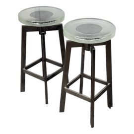 Debra Weninger Design Steel Cast Glass Bar Stools, a Pair. Original Price: $10,400