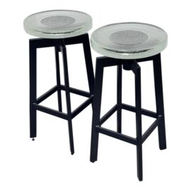 NEW Debra Weninger Design Blackened Steel Cast Glass Bar Stools, a Pair. Original Price: $10,400