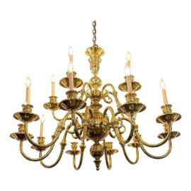 20th Century Vintage Polished Brass 15 Light Chandelier