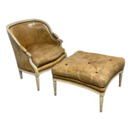 Belmar Furniture Custom Hendrix Allardyce Louis XVI Style Bergere Armchair + Ottoman