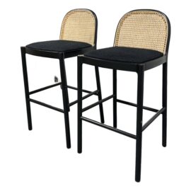 Jannis Ellenberger for Cb2 Nadia Black Cane Bar Stools, a Pair. Original Price: $1,000