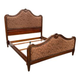 California King Bernhardt French Louis XV Style Wood + Fabric Bed Frame