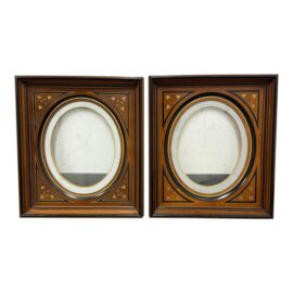 Victorian Wood + Oval 18 Karat Gold Wall Picture Frames, a Pair