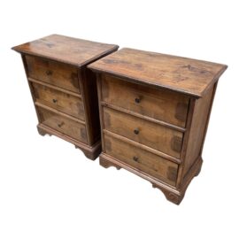 18th Century Antique French Inlaid Wood Nightstands, a Pair