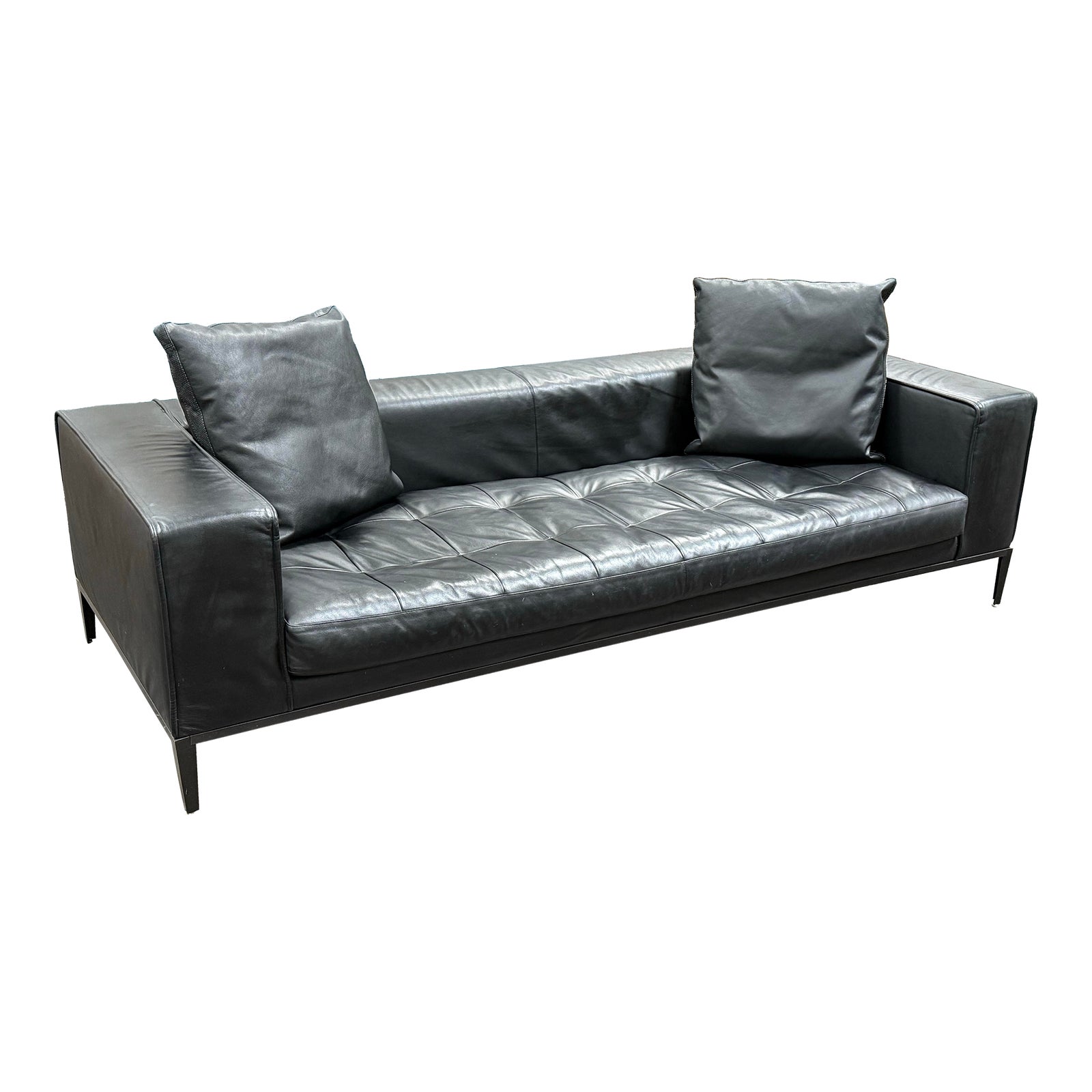 Antonio Citterio B&b Italia Maxalto Simplice Black Leather Sofa
