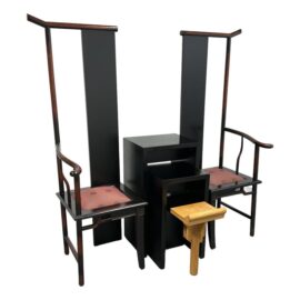 Custom Design Chinese Couple Tea Chairs + Nesting Table, Set