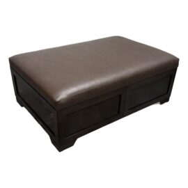 Custom Design Leather + Wood Four Drawer Ottoman