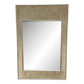Tan Suede Wrapped + Chrome Framed Wrapped Wall Mirror