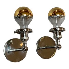 Restoration Hardware Bistro Globe Polished Steel Wall Sconces, a Pair. Original Price: $800