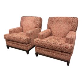 Kravet Burgundy + Gold Lounge Chairs, a Pair. Original Price: $6,000