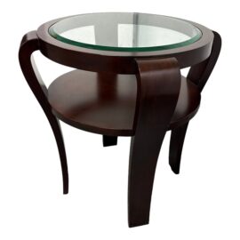 William Sonoma Home Tiered Glass + Mahogany Finish Wood Side Table
