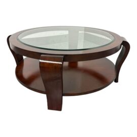 William Sonoma Home Tiered Glass + Mahogany Finish Wood Coffee Table