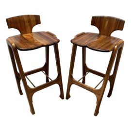 Bruce McQuilkin Koa Wood Barstools, a Pair