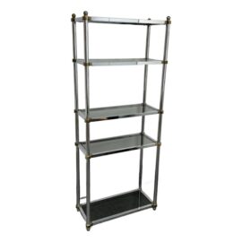 Vintage Hollywood Regency Chrome, Brass + Smoked Glass Étagère