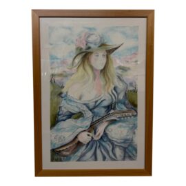 Sheldon C. Schoneberg "Woman With Lute" Original Pastel, Framed
