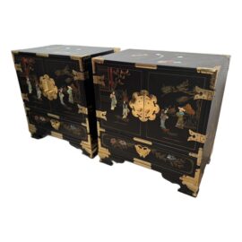 Chinese Inlaid Lacquered Cabinets, a Pair