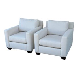 Pottery Barn York Performance Upholstered Arm Chairs, a Pair. Original Price: $4,200