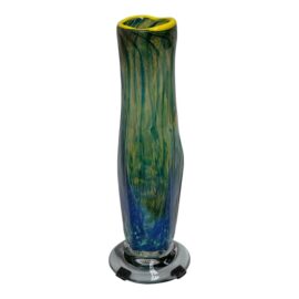 Circa 2000 Handblown Tall Blue Narrow Vase